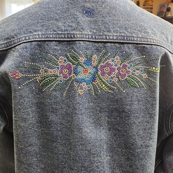 Christine Alexander Denim Jacket Women L Blue Vintage Western Rhinestone Bling - Picture 12 of 16